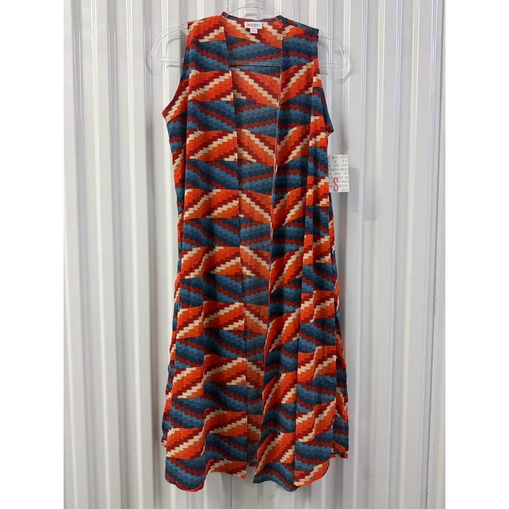 LuLaRoe Joy Vest Women S Multicolor NEW Geometric Longline Open Front Sleeveless